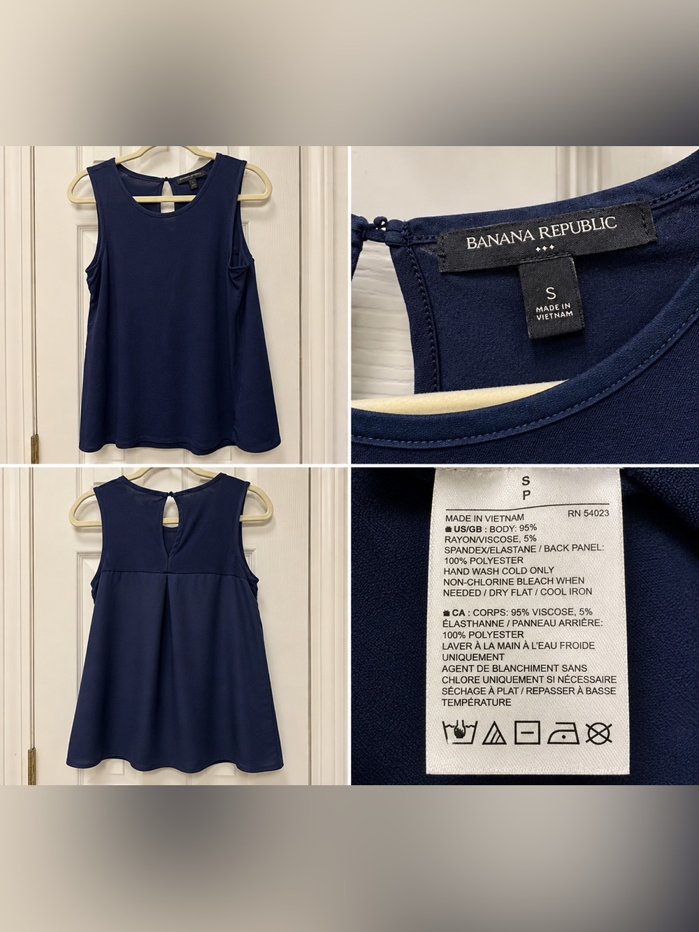 Banana Republic Navy Sleeveless Mixed Media Blouse Top Size S